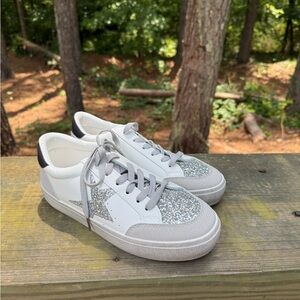 White and Silver Glitter Sneakers